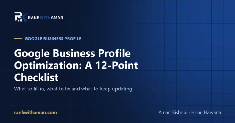 Cover graphic for the RankWithAman article "Google Business Profile Optimization: A 12-Point Checklist"
