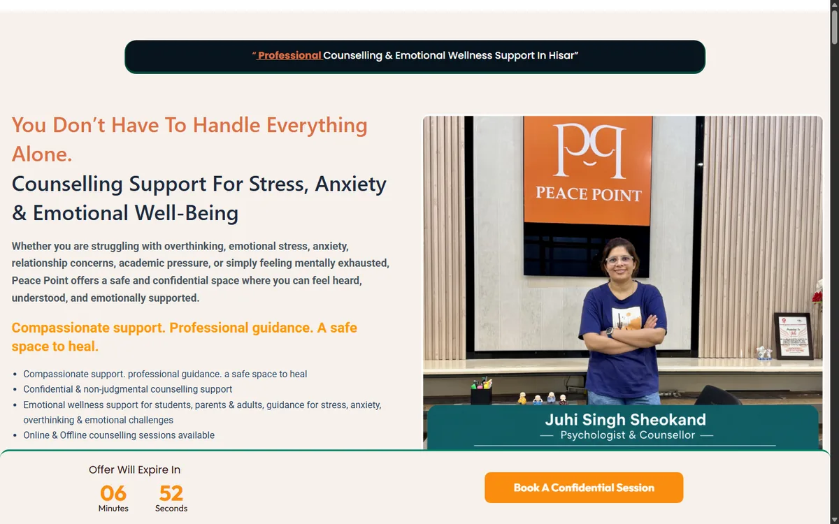Peace Point Hisar counselling website homepage