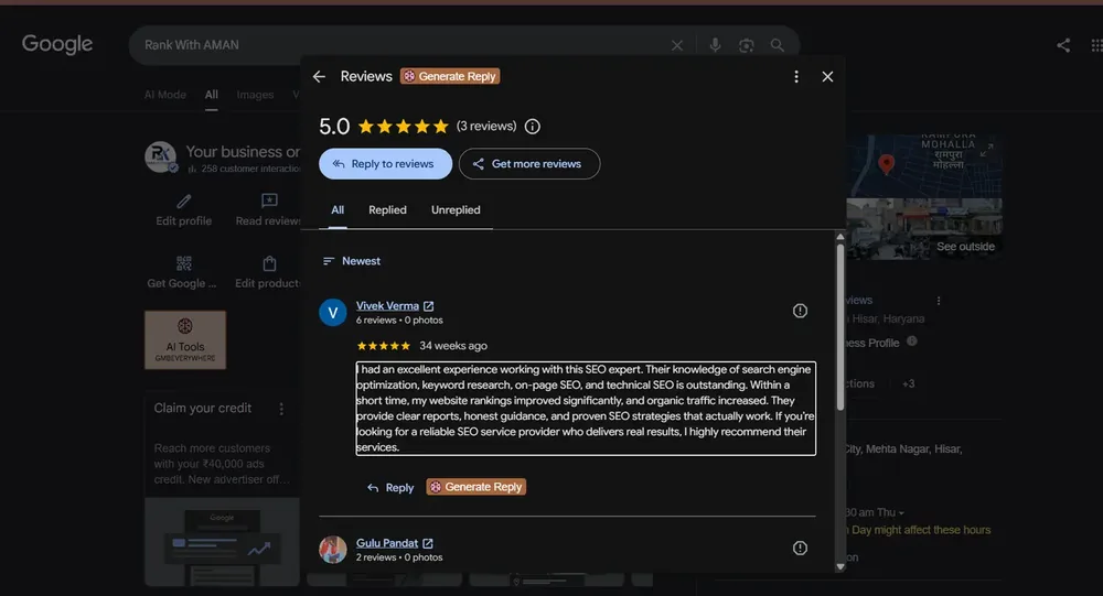 Screenshot of Vivek Verma's Google review